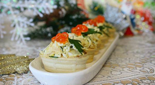 Салат с кальмарами в тарталетках «Новогоднее чудо», пошаговый рецепт с фото