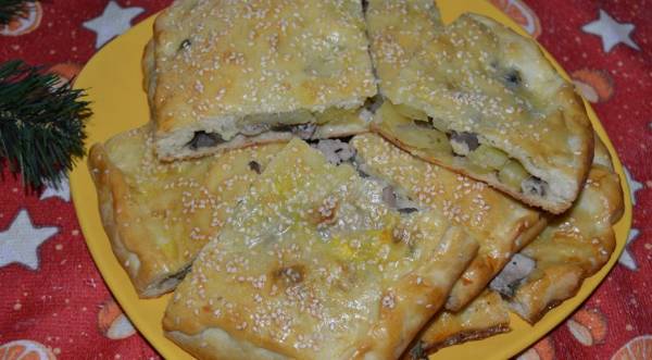 Пирог с картофелем, индейкой и грибами, пошаговый рецепт с фото