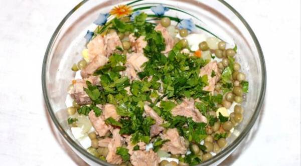 Заливной салат "Оливье" с горбушей, пошаговый рецепт с фото